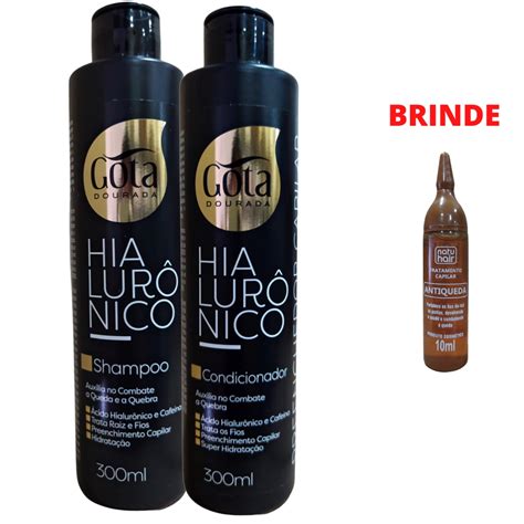 Kit Gota Dourada Hialurônico Auxilia No Combate A Quebra Shampoo E