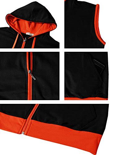 H2h Mens Active Fashion Sleeveless Hoodie Zip Up Vest Black Orange Us