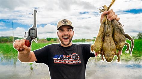 Hunting Giant Bullfrogs With A Revolver Catch Clean Cook Youtube