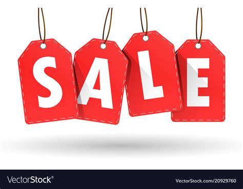 Hanging Red Sale Tag On White Background Vector Image