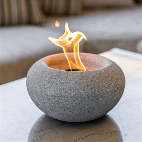 Stone Fire Bowl Table Top Terraflame Mexican Beach Pebbles Tabletop