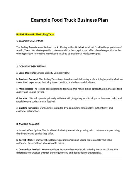 Free Printable Food Truck Business Plan Templates For Success Pdf