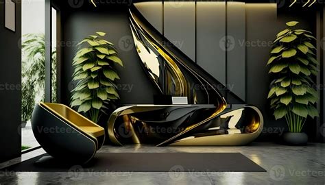 Futuristic Interior Design Of An Office Reception Waiting Area