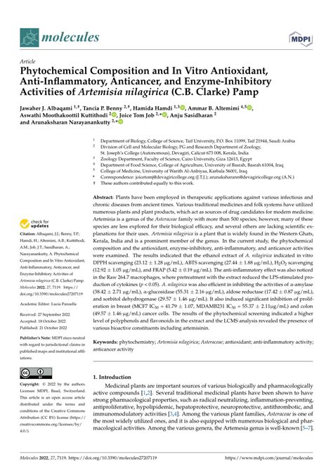 Pdf Phytochemical Composition And In Vitro Antioxidant Anti