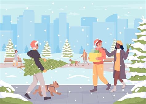 Premium Vector | Winter park flat color vector illustration