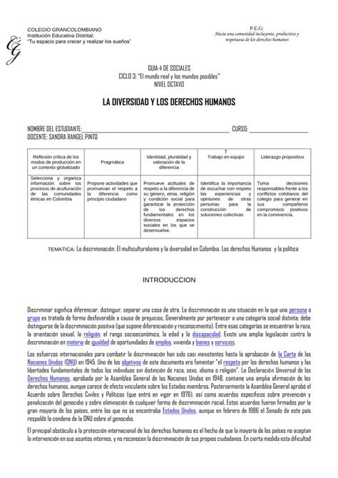 Pdf La Diversidad Y Los Derechos Humanos Instituci N Educativa