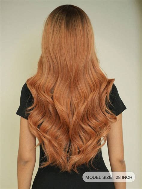 Perruque ondulée longue ombrée marron orange 7JHHWIGS pour femmes 28