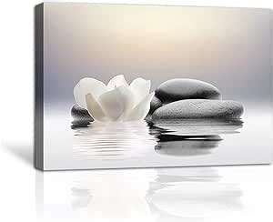 LZIMU Zen Canvas Wall Art Lotus Flowers And Stones Spa Pictures Decor