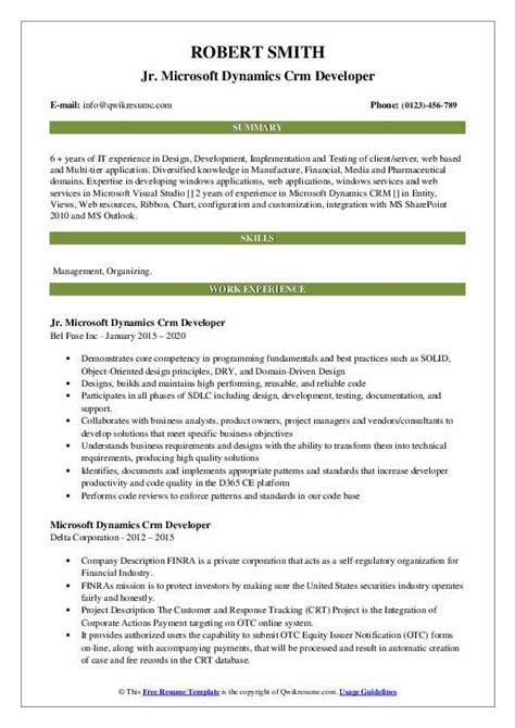 Microsoft Dynamics Crm Developer Resume Samples Qwikresume