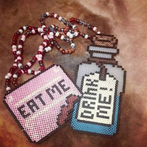 Alice In Wonderland Eat Me And Drink Me Perler Necklaces Diy