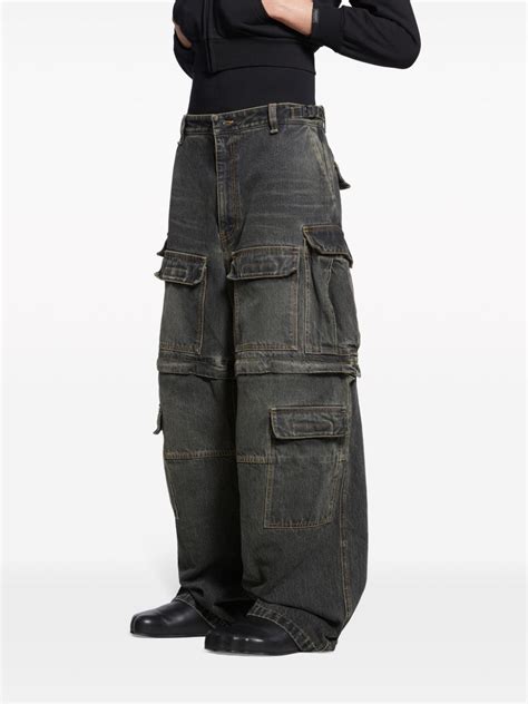 Balenciaga Wide Leg Cotton Cargo Jeans Black Farfetch Uk