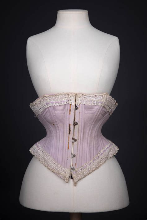 Lilac Herringbone Coutil Corset With Ribbon Slot Lace Trim The Underpinnings Museum