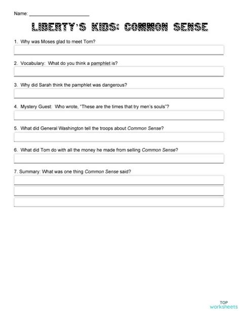 Libertys Kids Common Sense Interactive Worksheet Topworksheets