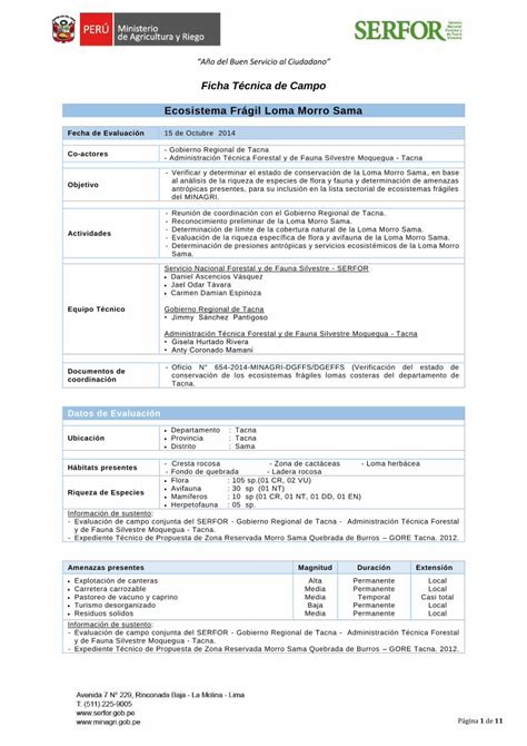 Pdf Ficha Técnica De Campo Ecosistema Frágil Loma · Gobierno