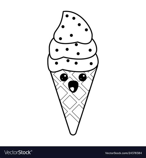 Ice cream cone kawaii cartoon in black and white Vector Image