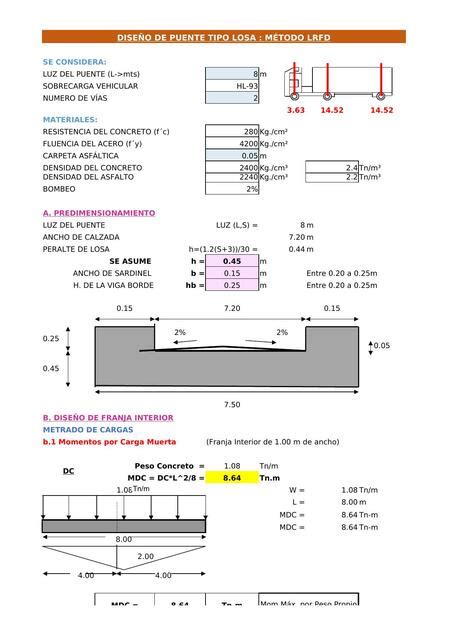 Plantilla de diseño de puente tipo losa Plantillas de Excel de