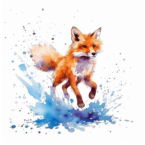 Premium AI Image | Watercolor of a fox running in blue water