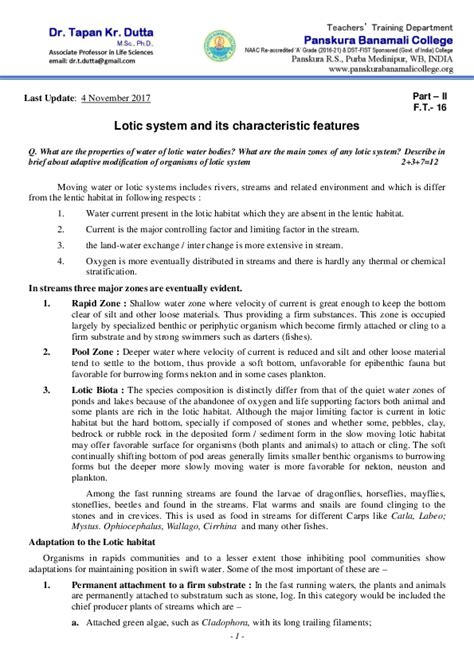 (PDF) Lotic system and its characteristic features