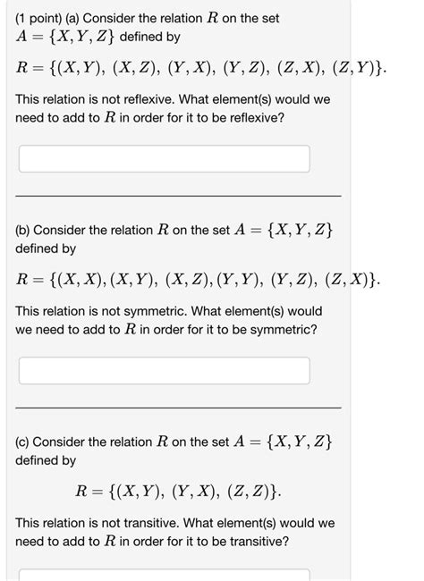 Answered 1 Point A Consider The Relation R On The Set A X Y Z Defined Kunduz