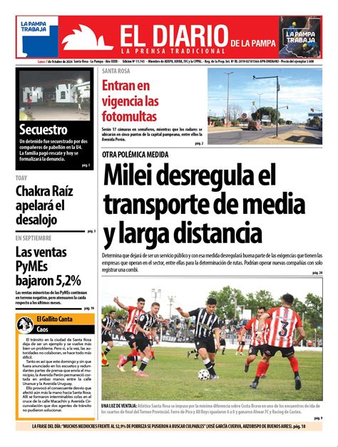 Tapa De El Diario En Papel Lunes De Octubre De El Diario De