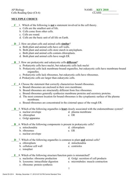 Chapter Quiz Key