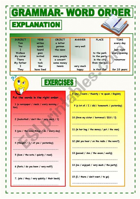 Word Order Exercises Esl Worksheet By Jessicae