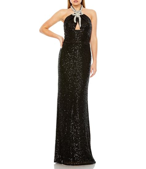 Mac Duggal Bow Halter Keyhole Neckline Sequin Gown Dillards