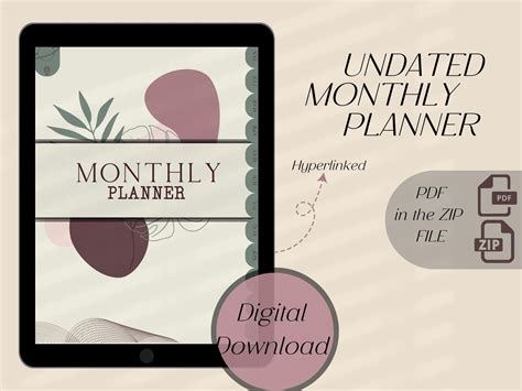 A Tablet With The Text Updated Month By Month Planner For Digital File