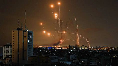 Watch Israels Iron Dome Intercepts Wave Of Rockets From Gaza Youtube