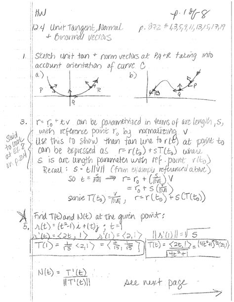 Unit Tangent Normal And Binormal Vectors Solutions Math