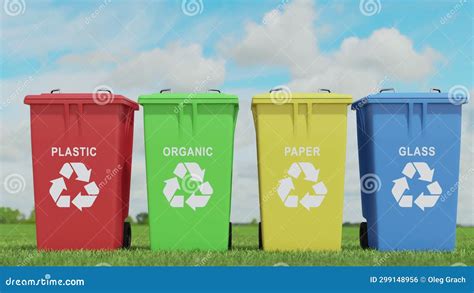 Multi-colored Trash Cans for Separate Household Waste for Recycling on the Grass Stock Footage ...