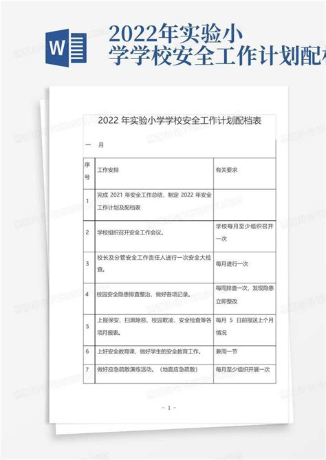 2022年实验小学学校安全工作计划配档表 Word模板下载编号qpwkrvzr熊猫办公