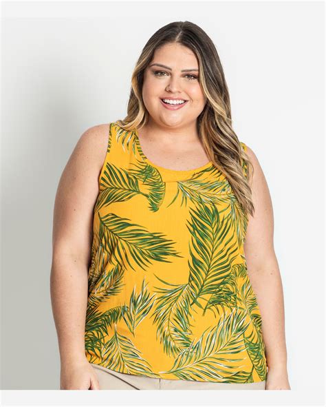 Riachuelo Regata Feminina Plus Size Estampada Rovitex Plus Amarelo