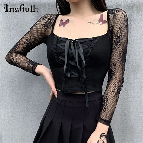 InsGoth haut Vintage élégant noir gothique Sexy en maille