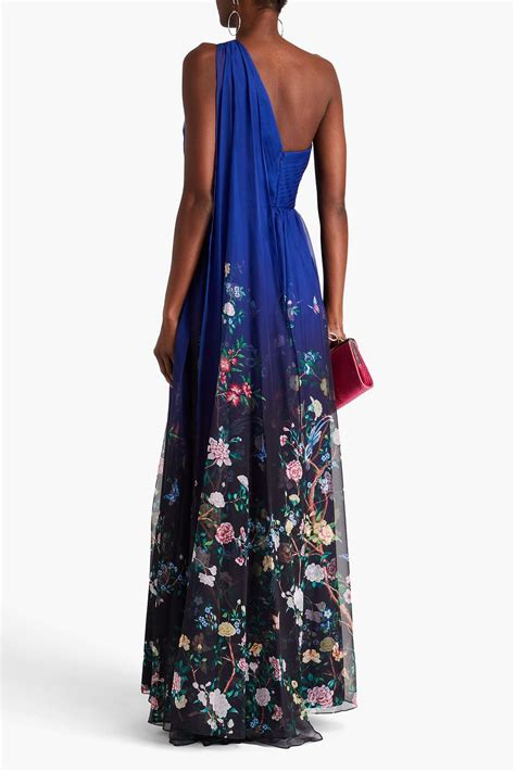 Marchesa Notte One Shoulder Floral Print Chiffon Gown The Outnet