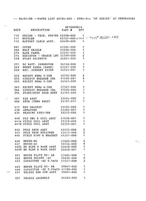 Parts List DP10000E/A - Winco Generators