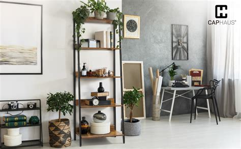 CAPHAUS 5 Tier Ladder Bookshelf 24 Inch Width Free Standing Bookcase