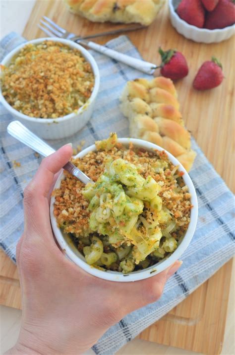 Pesto Mac ‘n Cheese For Two Baked In Ramekin Dish