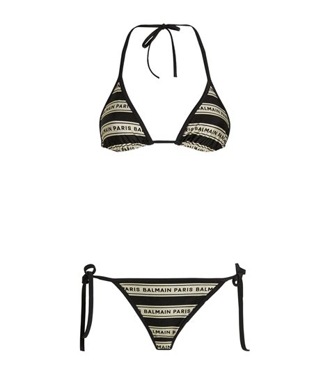 Womens Balmain Black Logo Print Triangle Bikini Harrods Us