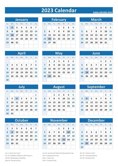 2023 Federal Holidays List And 2023 Calendar With Holidays To Print