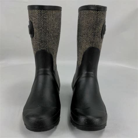 Chooka Classic Mid Calf Racer Herringbone Black Rain Boots Size