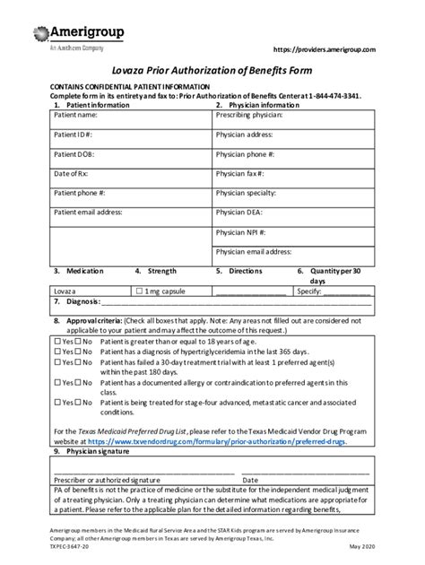 Fillable Online Prior Authorization Of Benefits Form Amerigroup Fax