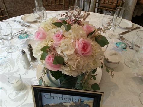 Elegant White Hydrangea And Blush Pink Rose Centerpiece