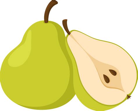 Fresh Green Pear Whole Pear Fruits And Halved Pears Cartoon Style