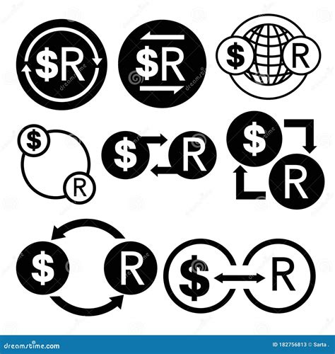 Black and White Money Convert Icon from Dollar To Rand Vector Bundle ...