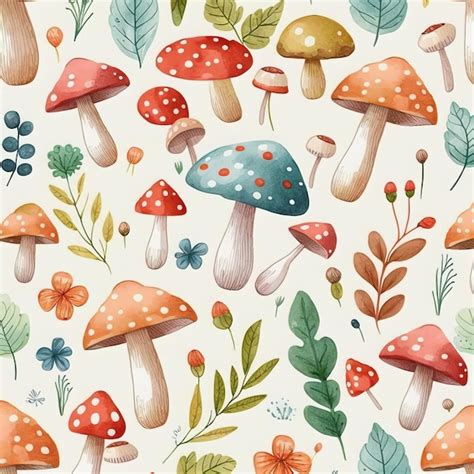 Premium Photo Watercolour Mushroom With Leaves Autumn Background