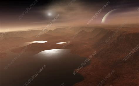 Saturn from Titan surface, illustration - Stock Image - C059/7286 ...