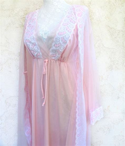 Miss Elaine Vintage Chiffon Peignoir Set In Pale By Boudoirbarbie 53