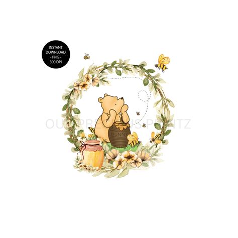 Classic Pooh Bee Wreath Watercolor Png Classic Winnie Pooh Etsy