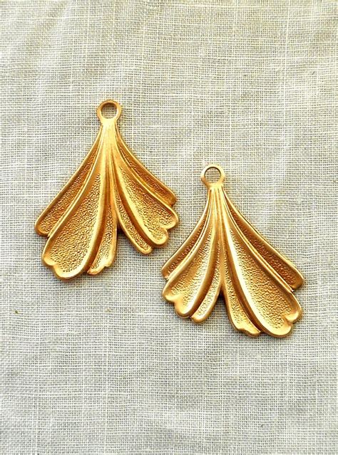 2 Raw Brass Leaf Stampings Art Nouveau Deco Retro Stylized Etsy